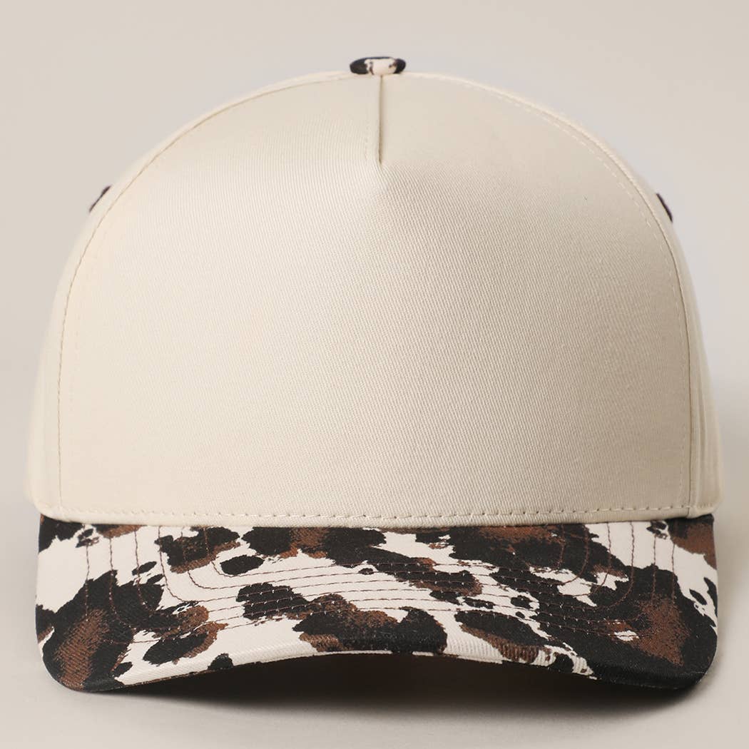 Two Tone Cow Printed Brim Canvas Trucker Hat