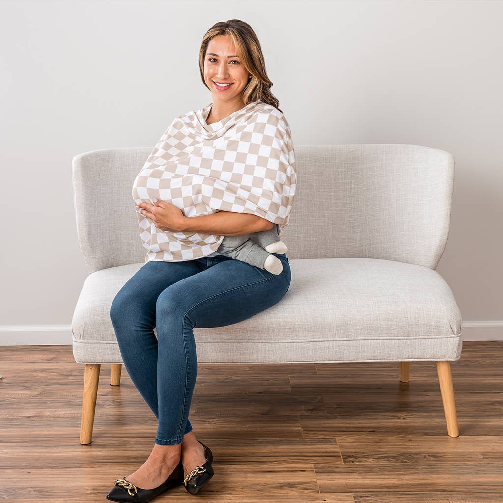 Taupe Checkerboard Mom Boss™ 4-in-1 multi-use cover
