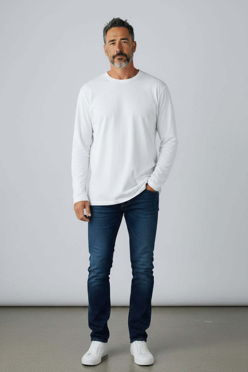 Original Use Men Long Sleeve Basic White Tee