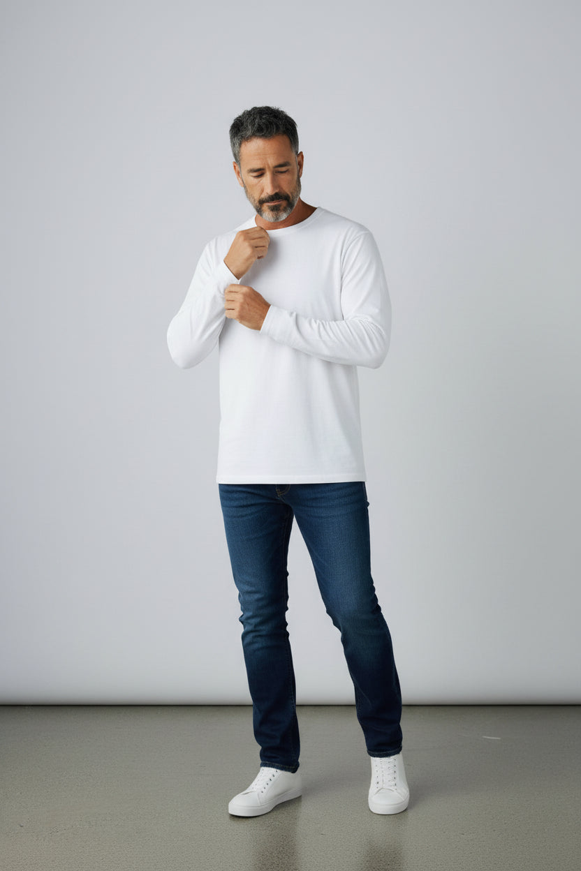 Original Use Men Long Sleeve Basic White Tee