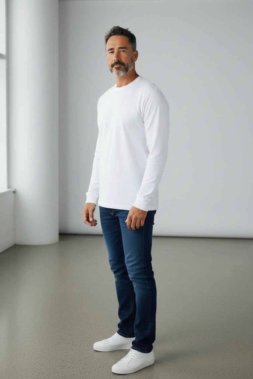 Original Use Men Long Sleeve Basic White Tee