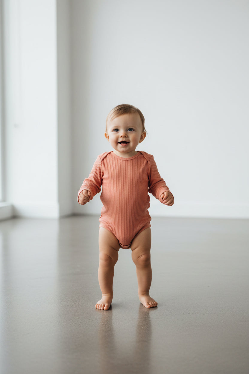 Cloud Island Light Pink Long Sleeve Ribbed Onesie 3-6 M