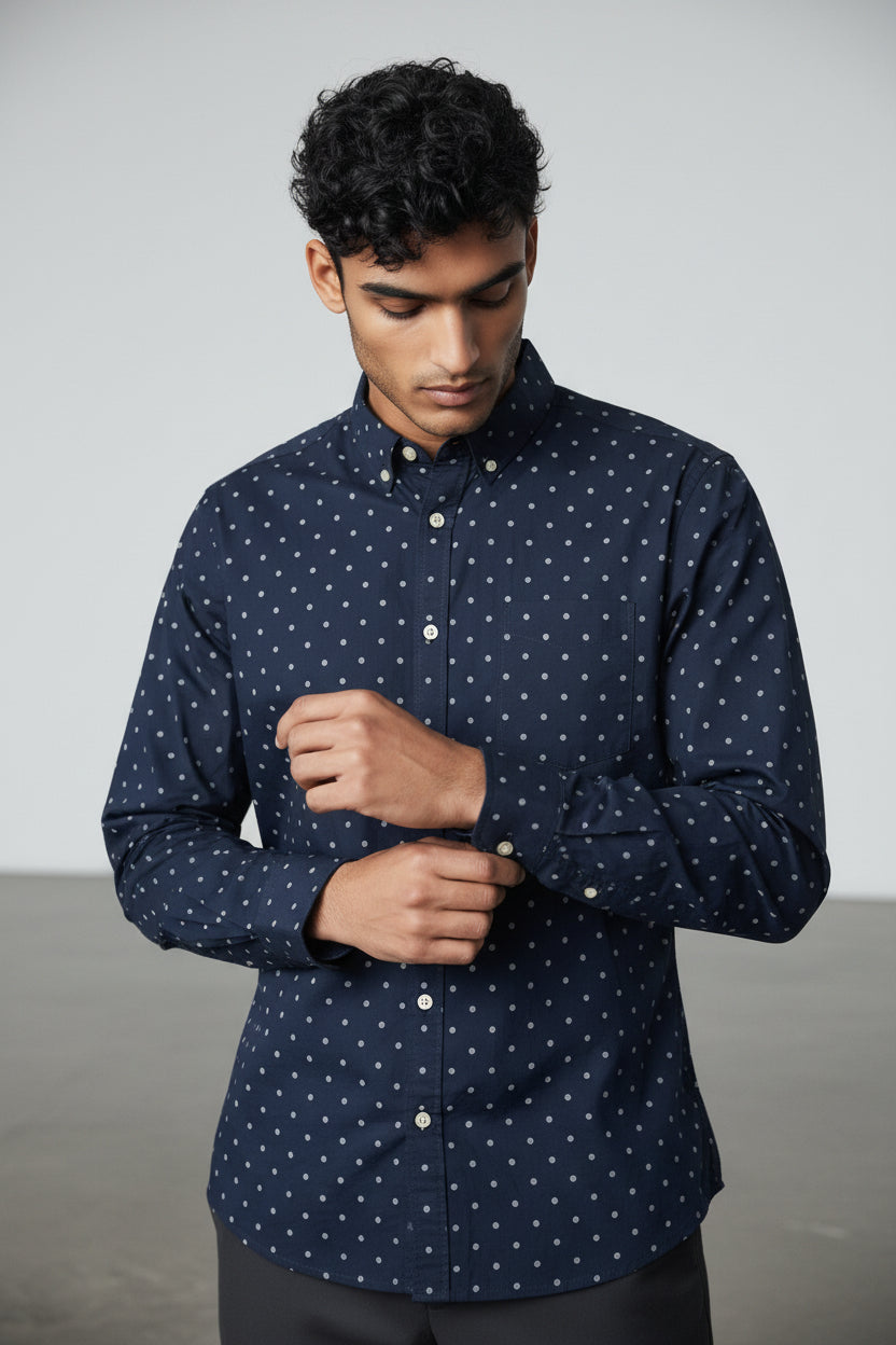 Goodfellow & Co Men Long Sleeve Navy Button Up Shirt