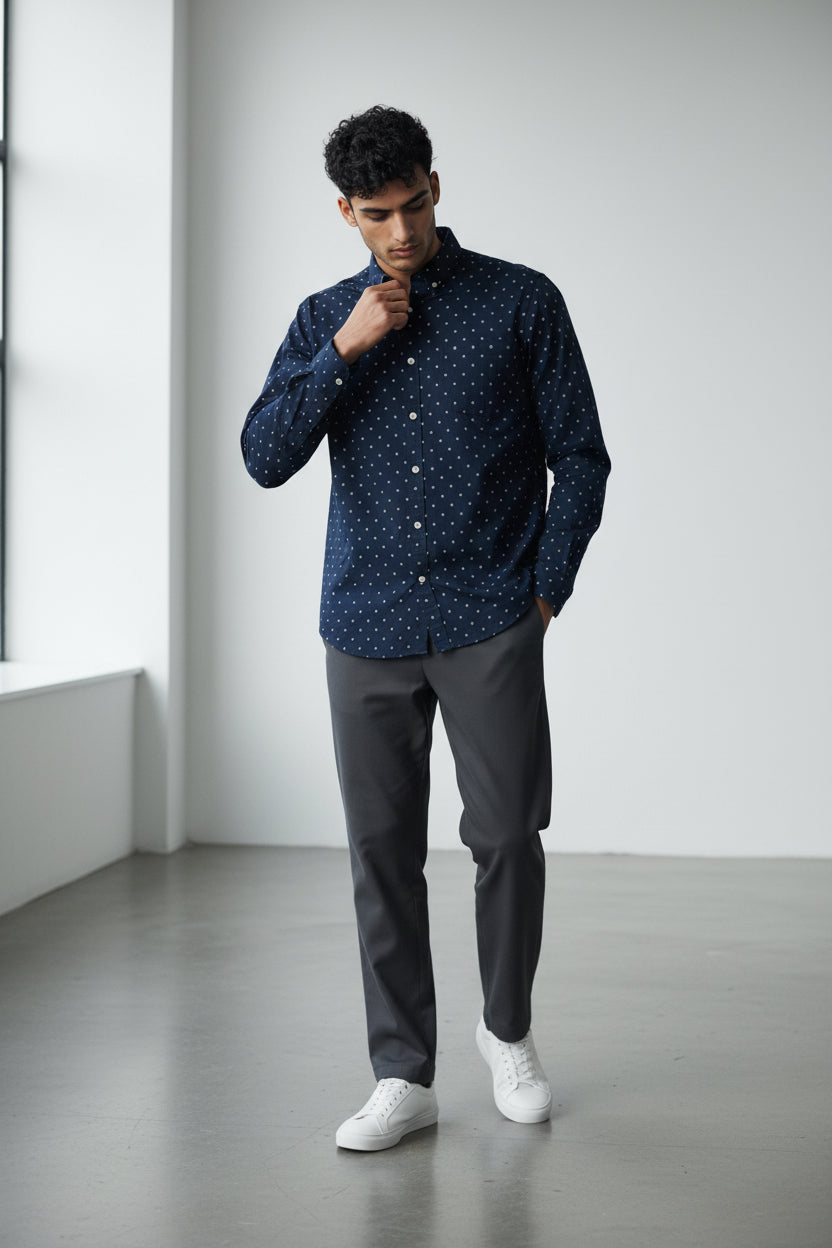 Goodfellow & Co Men Long Sleeve Navy Button Up Shirt